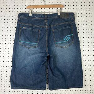 Enyce Dark Wash Baggy Jean Shorts Size 42 Jorts Wide Leg Skate Y2K Embroidered